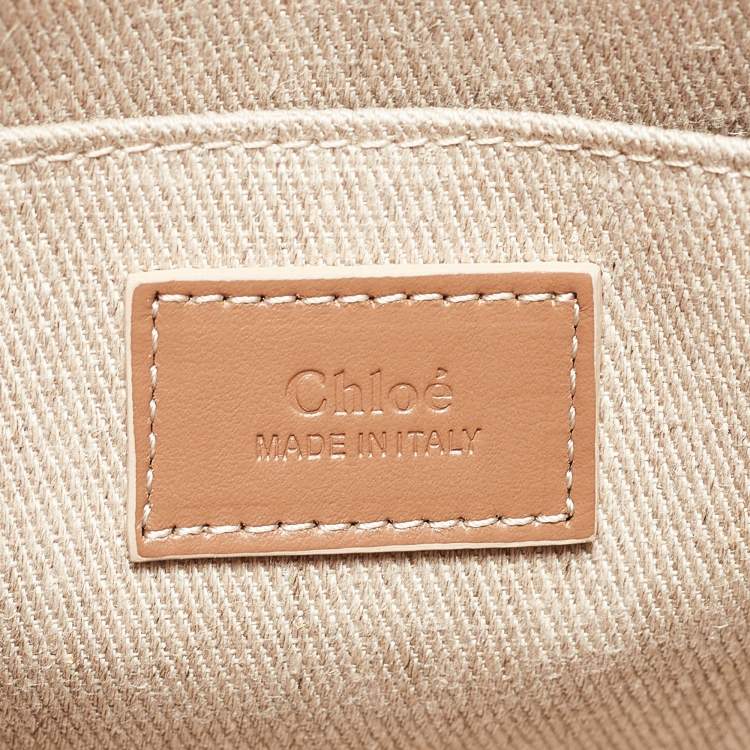 Pre Owned Chloe Beige/Light Pink Canvas and Leather Small Woody Tote