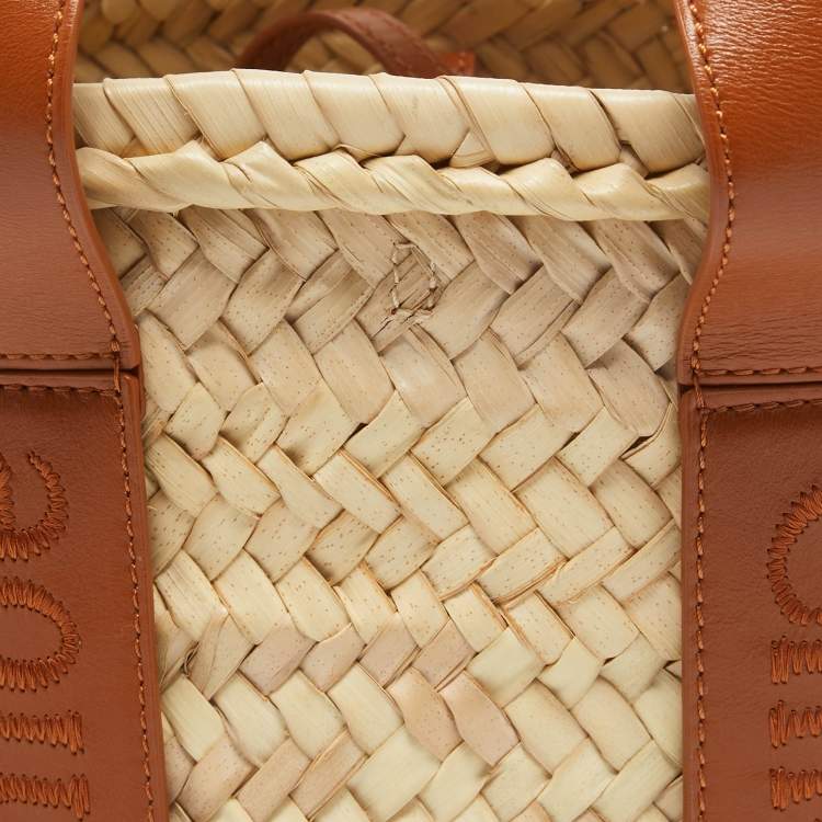 Pre Owned Chloé  Brown/Cream Woven Raffia and Leather Small Sense Basket Bag
