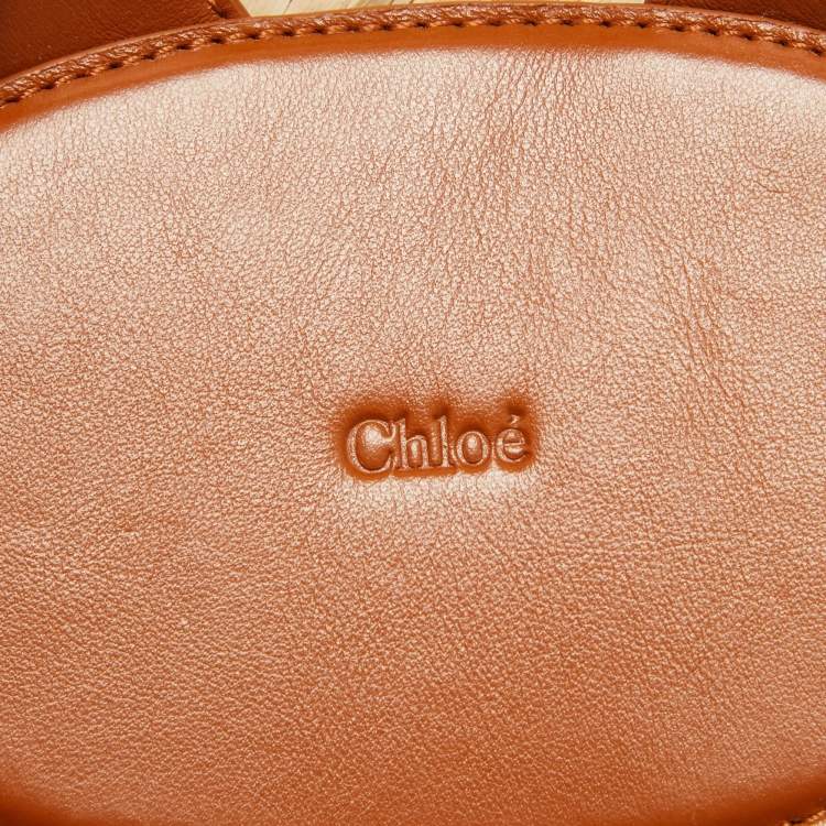 Pre Owned Chloé  Brown/Cream Woven Raffia and Leather Small Sense Basket Bag