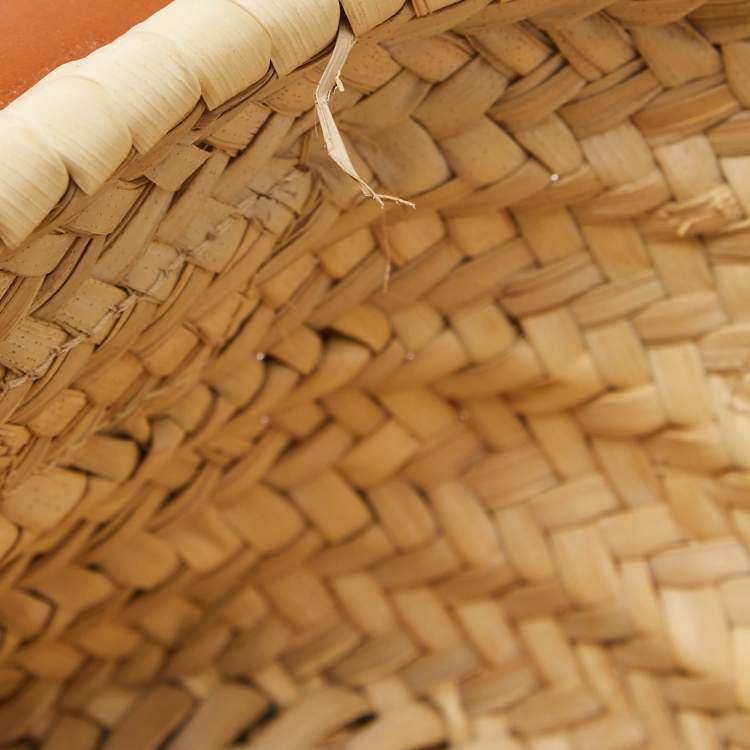 Pre Owned Chloé  Brown/Cream Woven Raffia and Leather Small Sense Basket Bag
