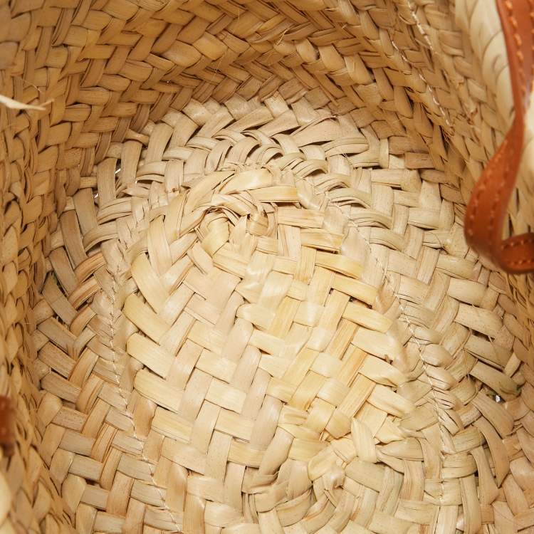 Pre Owned Chloé  Brown/Cream Woven Raffia and Leather Small Sense Basket Bag