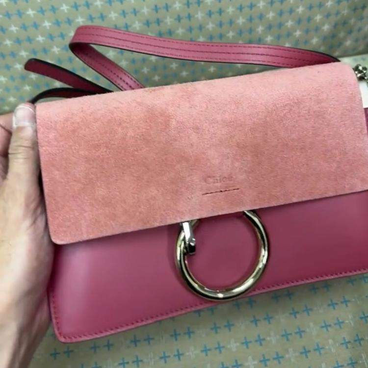 Pre Owned Chloe Light Pink Leather Suede Faye Shoulder Bag