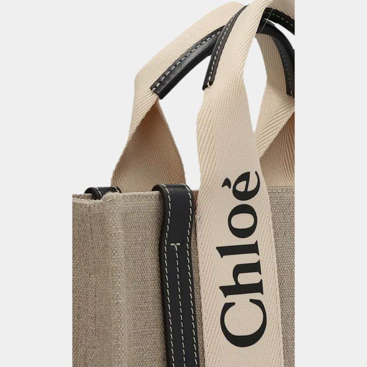 Pre Owned Chloe Beige Canvas Woody Small Handbag