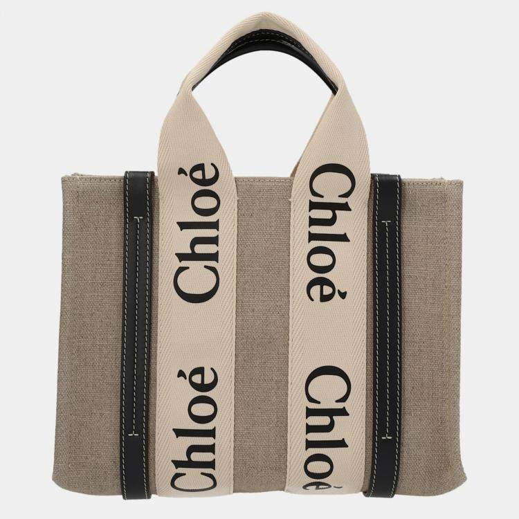 Pre Owned Chloe Beige Canvas Woody Small Handbag