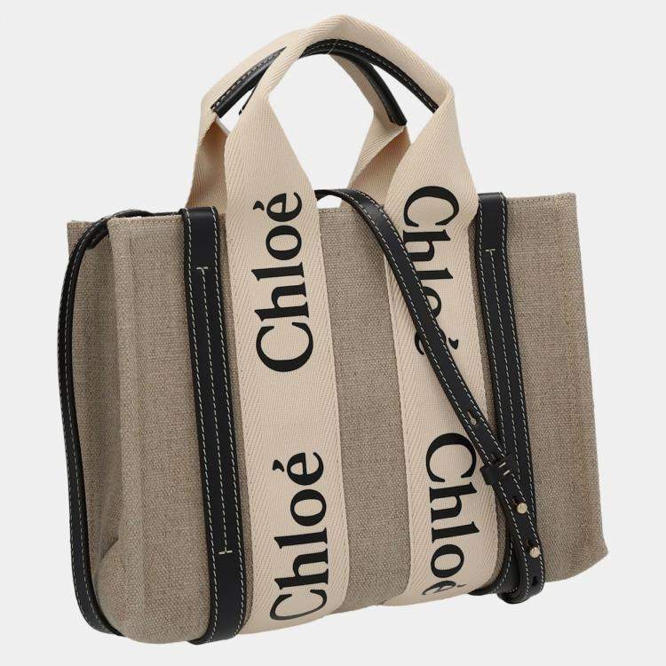 Pre Owned Chloe Beige Canvas Woody Small Handbag