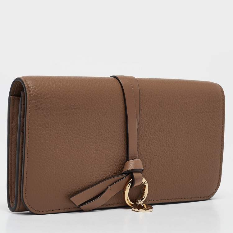 Pre Owned Chloe Brown Grained Leather Alphabet Flap Continental Wallet