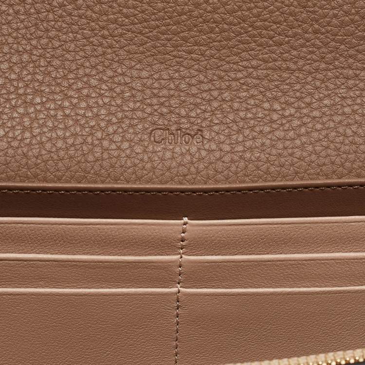 Pre Owned Chloe Brown Grained Leather Alphabet Flap Continental Wallet
