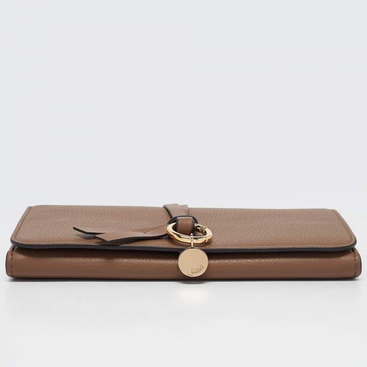 Pre Owned Chloe Brown Grained Leather Alphabet Flap Continental Wallet