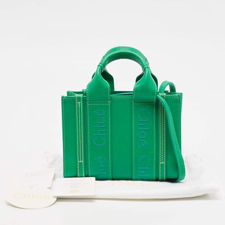 Pre Owned Chloe Green Leather Mini Woody Tote