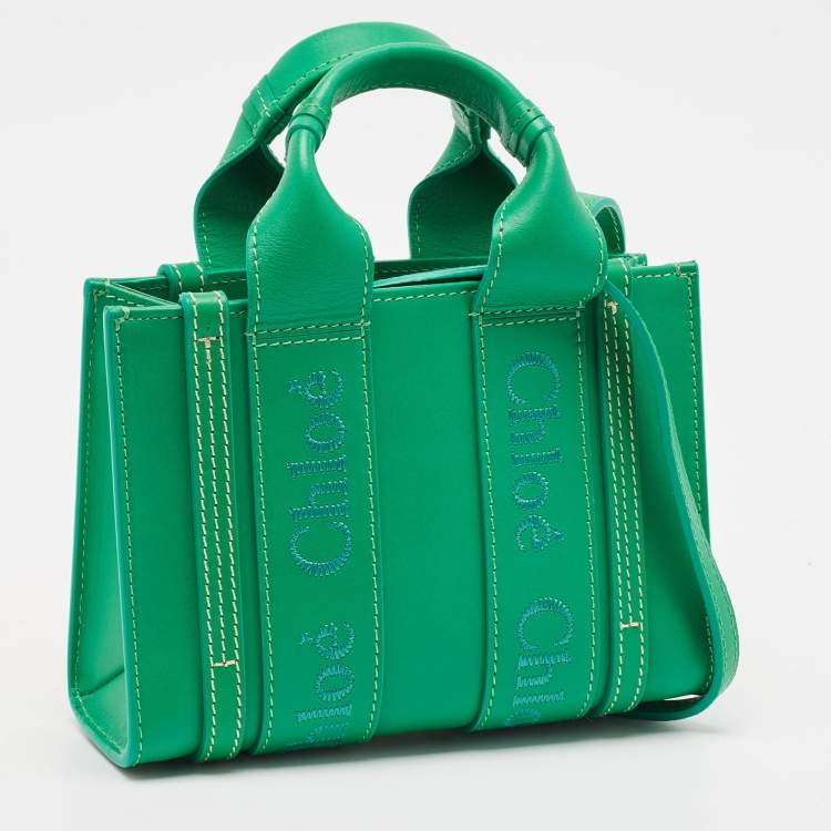 Pre Owned Chloe Green Leather Mini Woody Tote