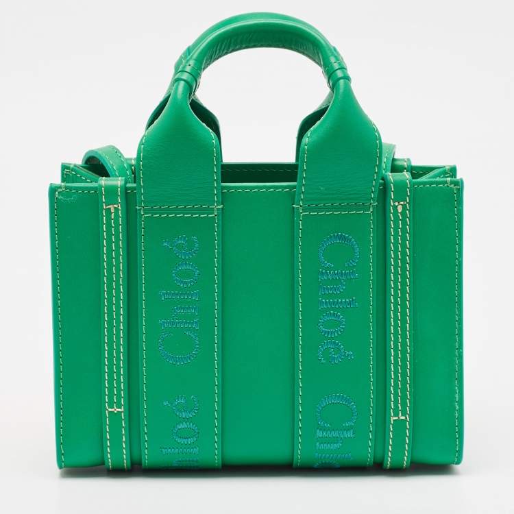 Pre Owned Chloe Green Leather Mini Woody Tote