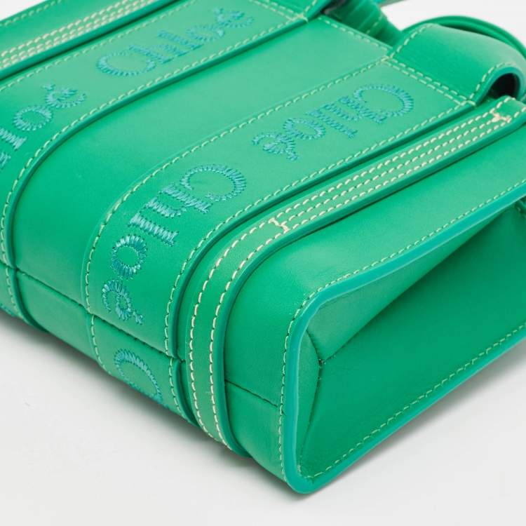 Pre Owned Chloe Green Leather Mini Woody Tote