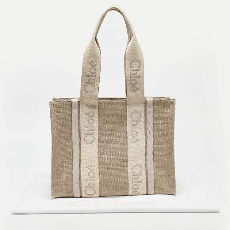Pre Owned Chloe Beige/Cream Canvas and Leather Medium Woody Tote