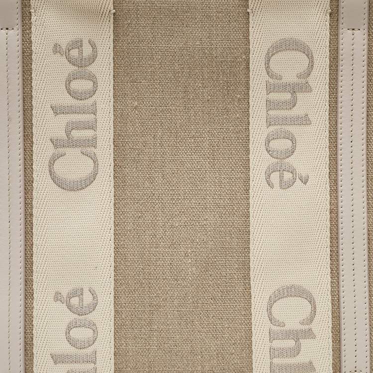 Pre Owned Chloe Beige/Cream Canvas and Leather Medium Woody Tote