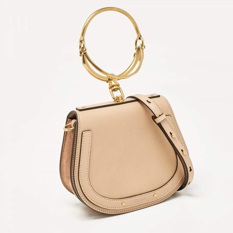 Pre Owned Chloe Beige Leather and Suede Small Nile Bracelet Shoulder Bag
