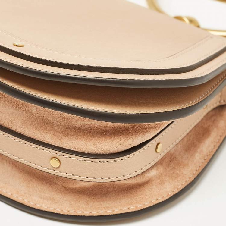 Pre Owned Chloe Beige Leather and Suede Small Nile Bracelet Shoulder Bag