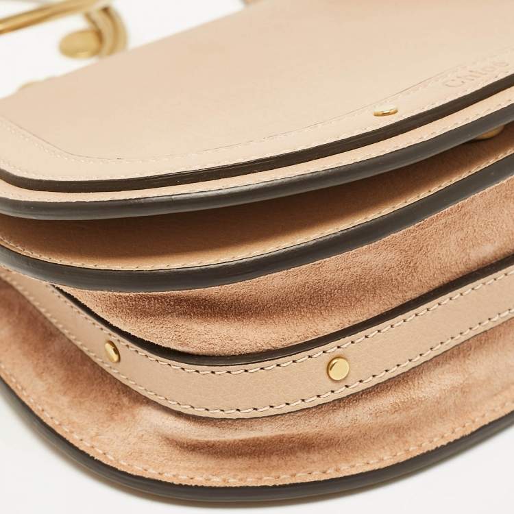 Pre Owned Chloe Beige Leather and Suede Small Nile Bracelet Shoulder Bag
