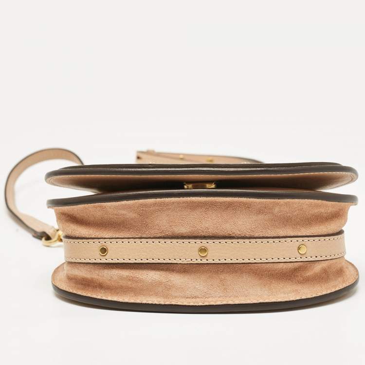 Pre Owned Chloe Beige Leather and Suede Small Nile Bracelet Shoulder Bag