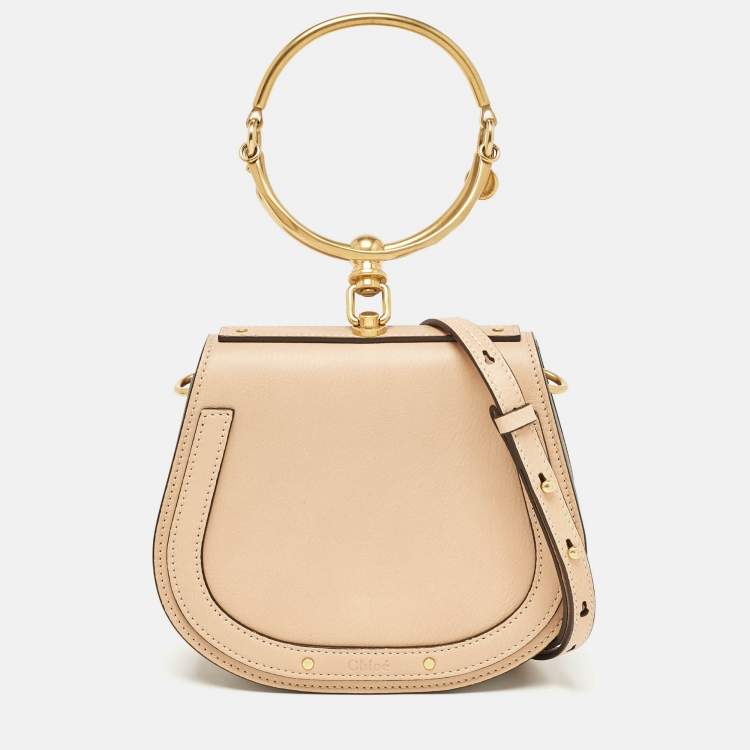 Pre Owned Chloe Beige Leather and Suede Small Nile Bracelet Shoulder Bag