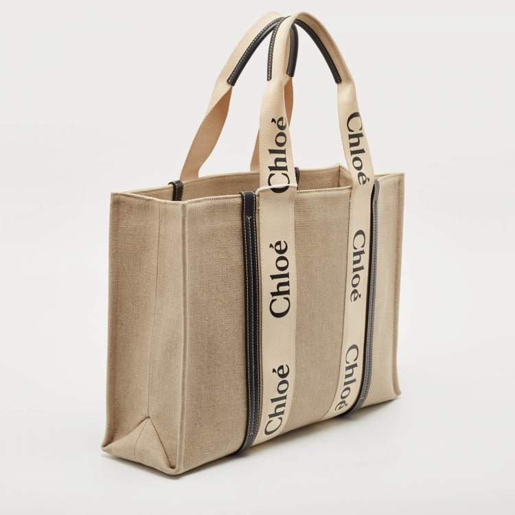 Pre Owned Chloe Beige/Brown Canvas and Leather Large Woody Tote