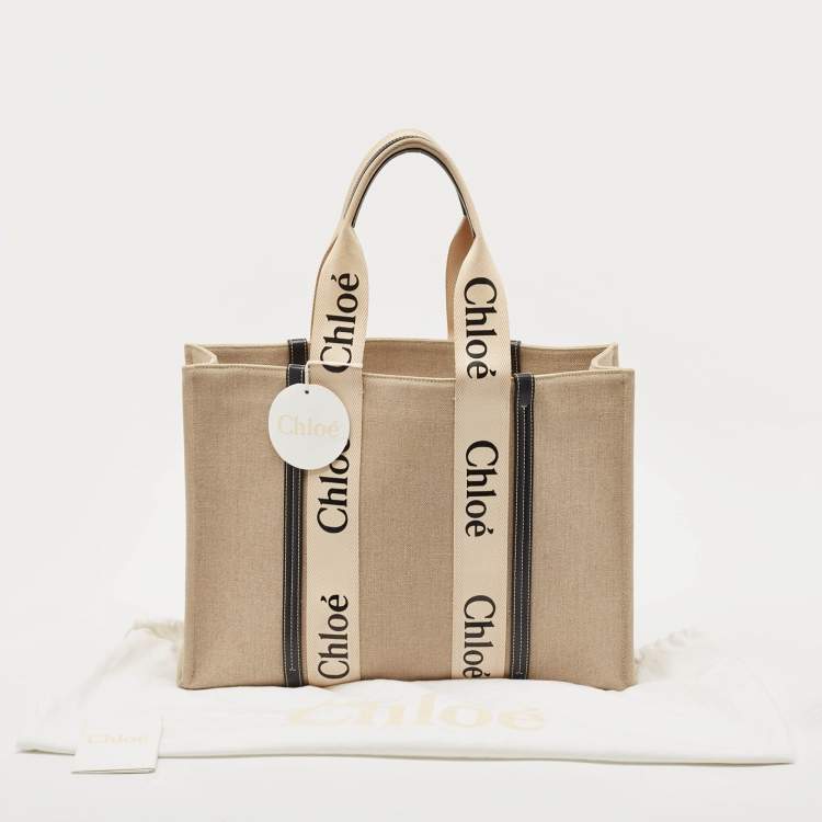 Pre Owned Chloe Beige/Brown Canvas and Leather Large Woody Tote