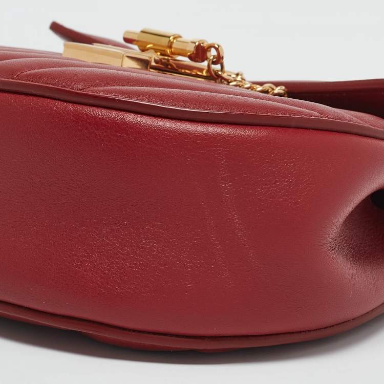 Pre Owned Chloé Red Matelassé Leather Mini Drew Chian Shoulder Bag