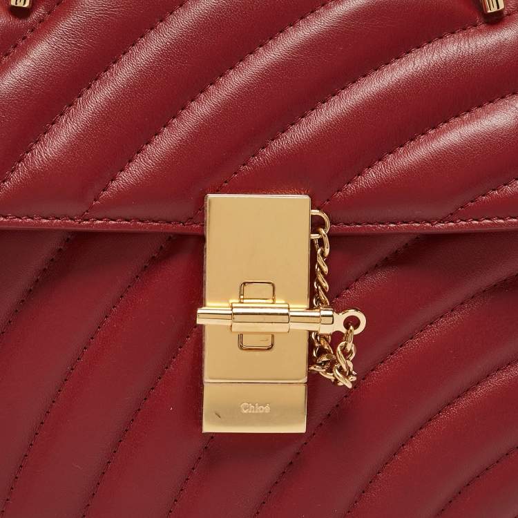 Pre Owned Chloé Red Matelassé Leather Mini Drew Chian Shoulder Bag