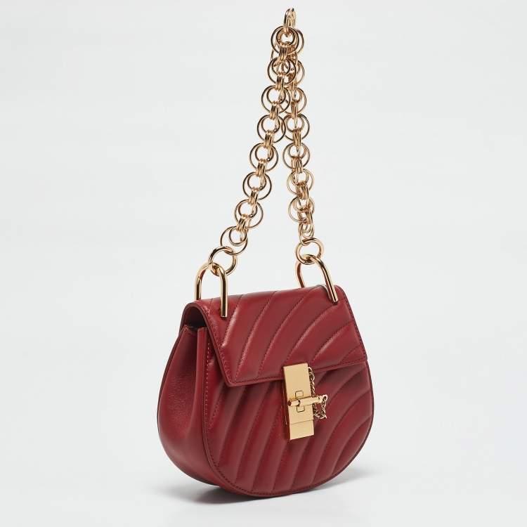 Pre Owned Chloé Red Matelassé Leather Mini Drew Chian Shoulder Bag