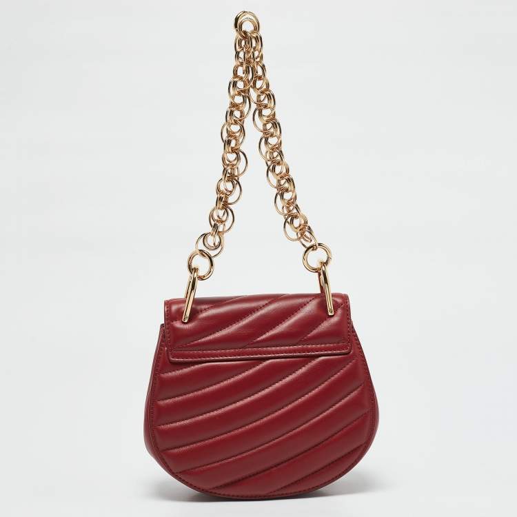 Pre Owned Chloé Red Matelassé Leather Mini Drew Chian Shoulder Bag