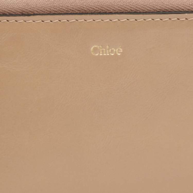 Pre Owned Chloé Beige Leather Alphabet Zip Card Holder