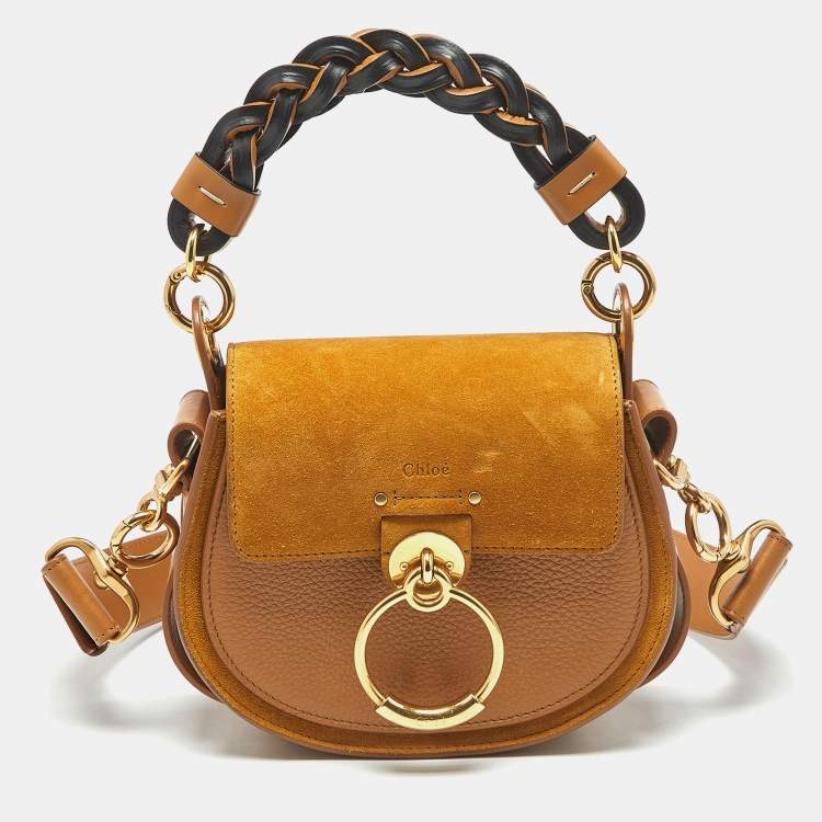 Pre Owned Chloé Brown/Tan Leather and Suede Small Tess Crossbody Bag
