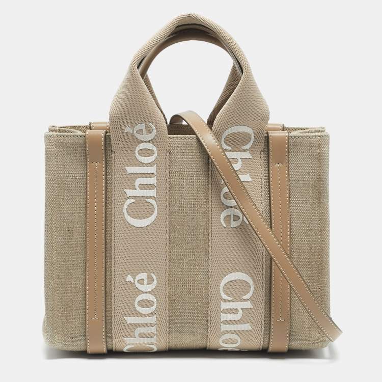 Pre Owned Chloe Beige Canvas and Leather Small Woody Tote