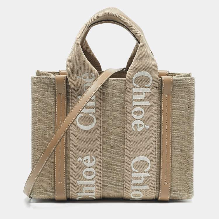 Pre Owned Chloe Beige Canvas and Leather Small Woody Tote