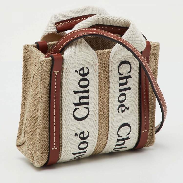 Pre Owned Chloe Beige/Brown Canvas and Leather Nano Woody Tote