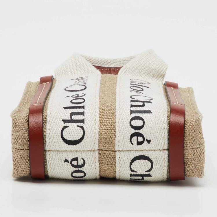 Pre Owned Chloe Beige/Brown Canvas and Leather Nano Woody Tote