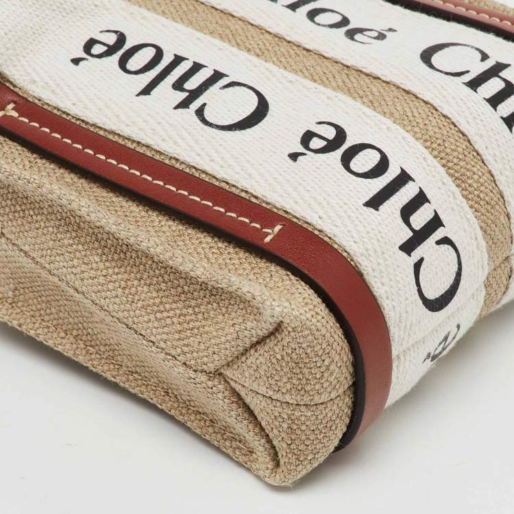 Pre Owned Chloe Beige/Brown Canvas and Leather Nano Woody Tote
