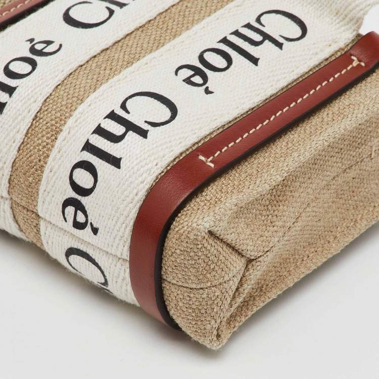 Pre Owned Chloe Beige/Brown Canvas and Leather Nano Woody Tote