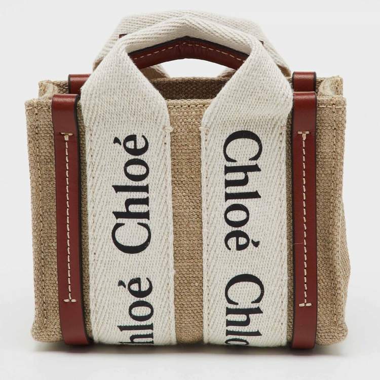 Pre Owned Chloe Beige/Brown Canvas and Leather Nano Woody Tote