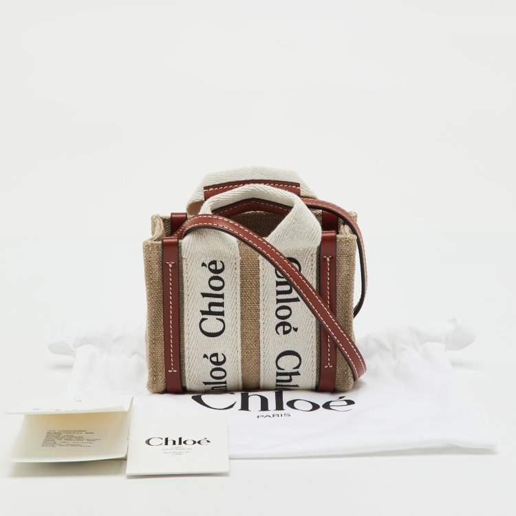 Pre Owned Chloe Beige/Brown Canvas and Leather Nano Woody Tote