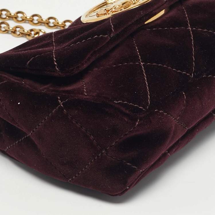 Pre Owned Chloé Burgundy Quilted Velvet Small Heritage Shoulder Bag