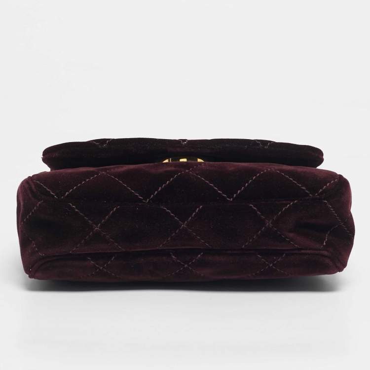 Pre Owned Chloé Burgundy Quilted Velvet Small Heritage Shoulder Bag