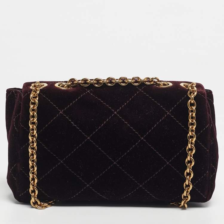 Pre Owned Chloé Burgundy Quilted Velvet Small Heritage Shoulder Bag