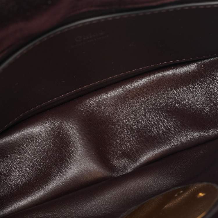 Pre Owned Chloé Burgundy Quilted Velvet Small Heritage Shoulder Bag