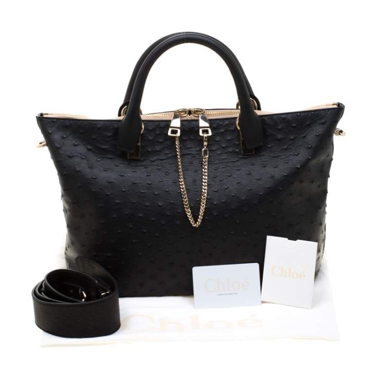 Pre Owned Chloe Black Ostrich Medium Baylee Tote 