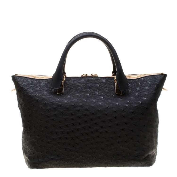 Pre Owned Chloe Black Ostrich Medium Baylee Tote 