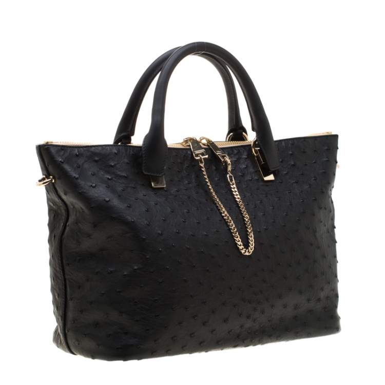 Pre Owned Chloe Black Ostrich Medium Baylee Tote 