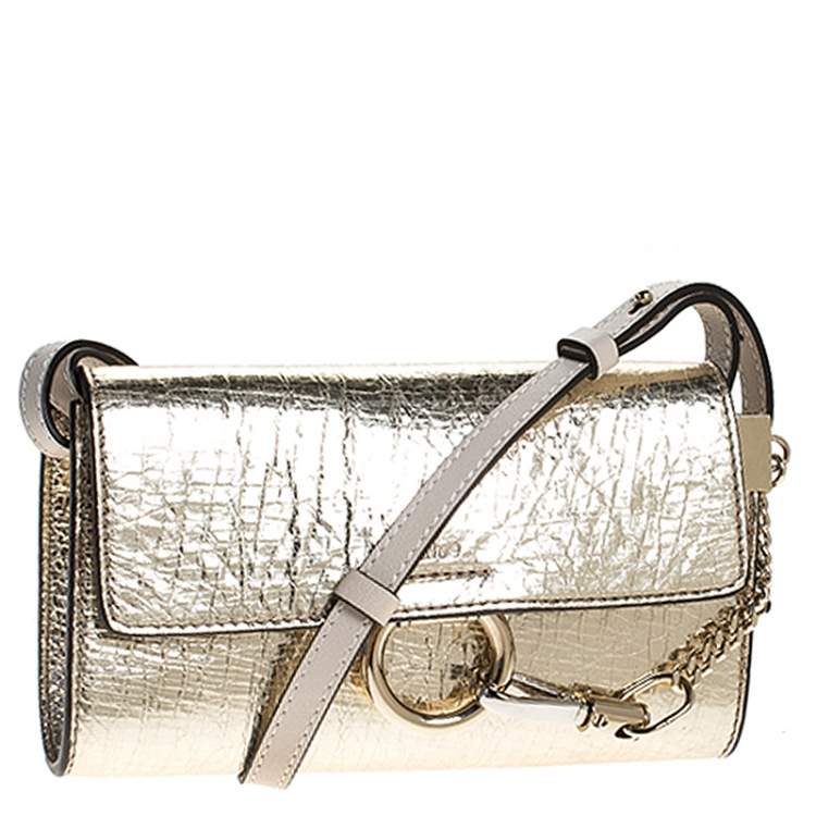 Pre Owned Chloe Metallic Gold Leather Mini Faye Crossbody Bag