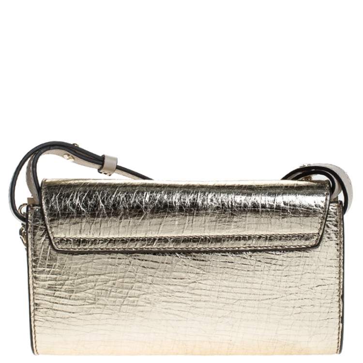 Pre Owned Chloe Metallic Gold Leather Mini Faye Crossbody Bag