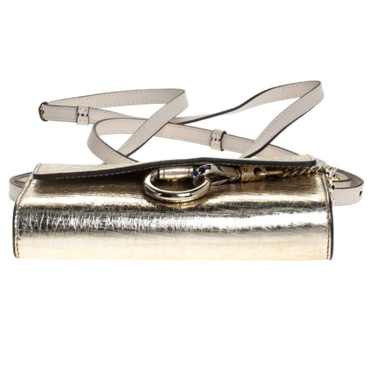 Pre Owned Chloe Metallic Gold Leather Mini Faye Crossbody Bag