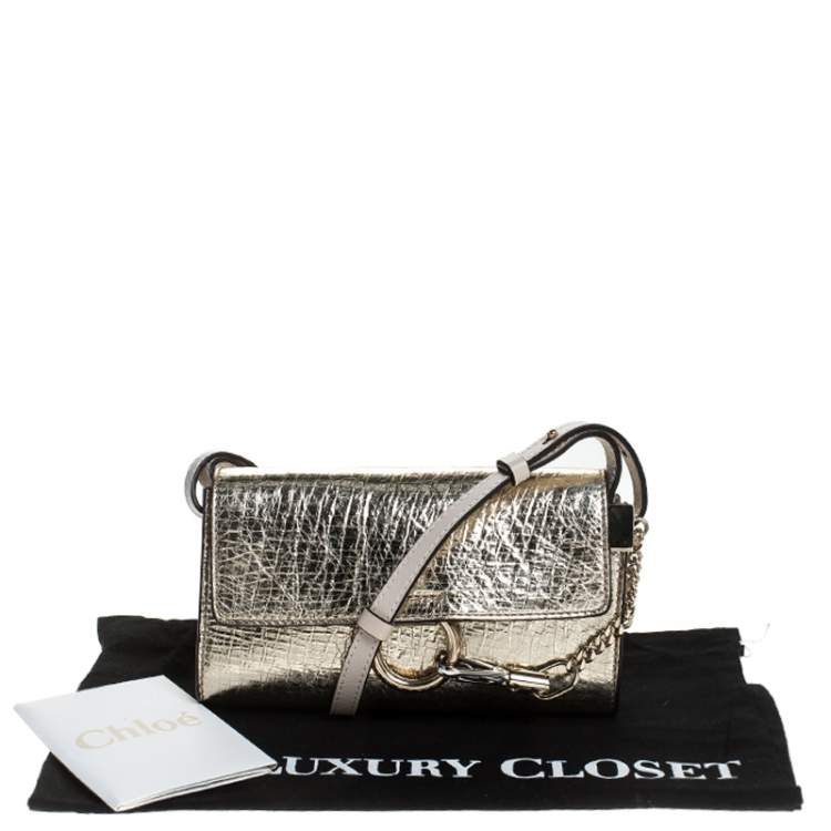 Pre Owned Chloe Metallic Gold Leather Mini Faye Crossbody Bag